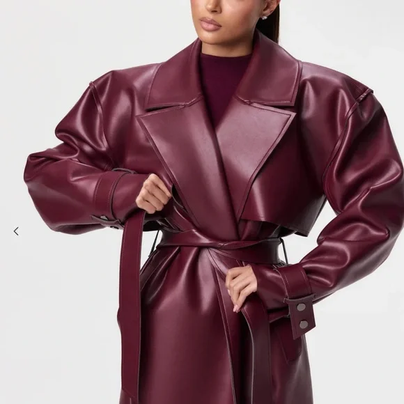 VEGAN LEATHER TRENCH COAT - Picture 3 of 4